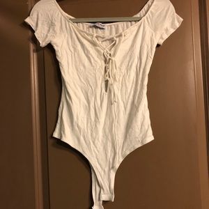 White front tie bodysuit